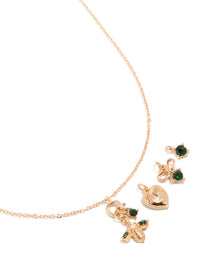 Gold Green Diamante Bee Heart Bow Charm Necklace - link has visual effect only