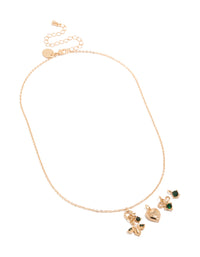 Gold Green Diamante Bee Heart Bow Charm Necklace - link has visual effect only
