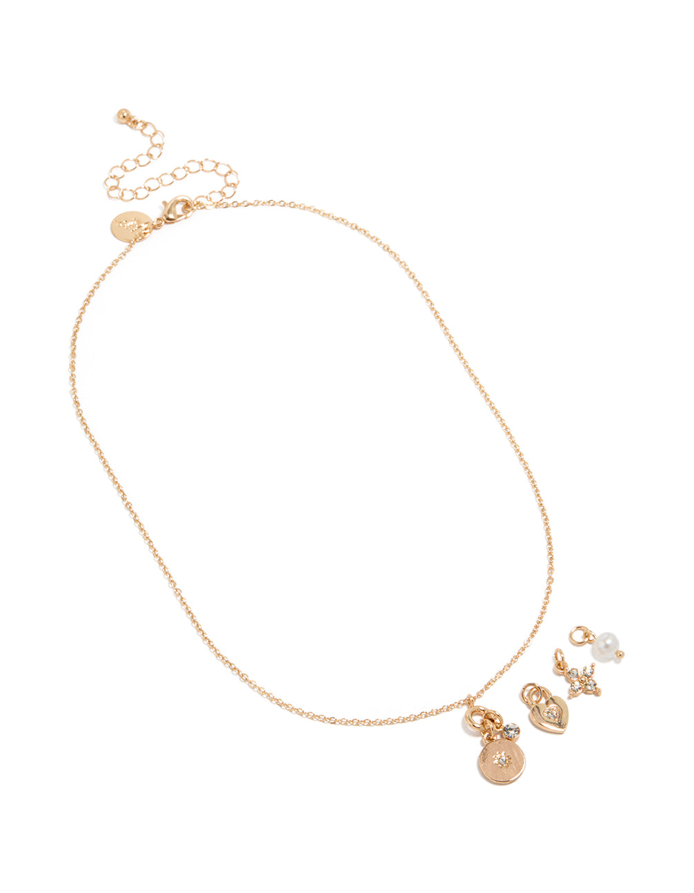 Gold Diamante Star & Heart Charm Necklace
