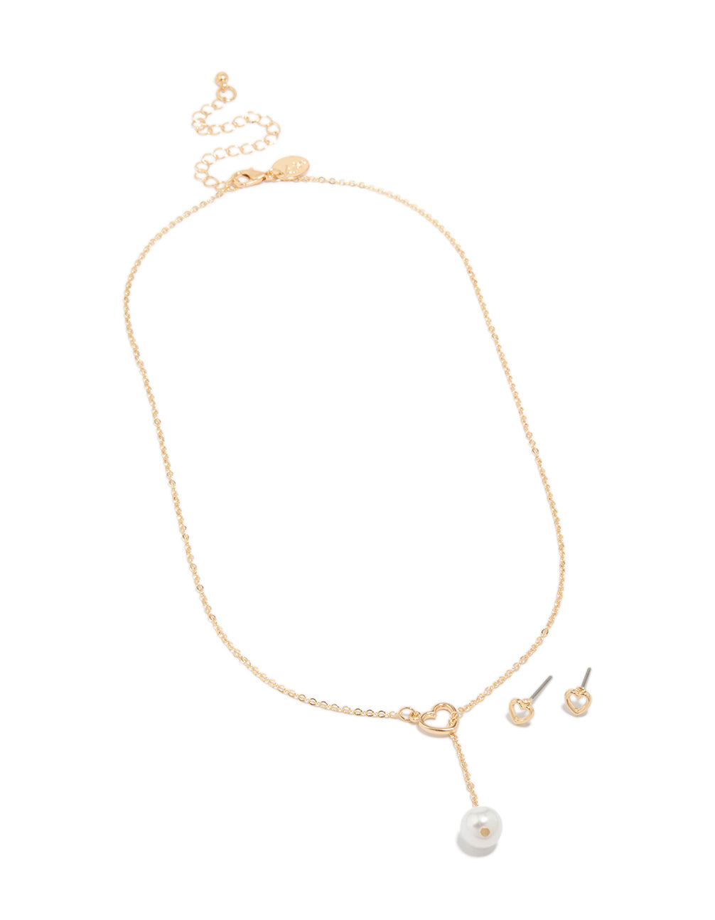 Gold Heart Pearl Necklace & Heart  Earrings Set