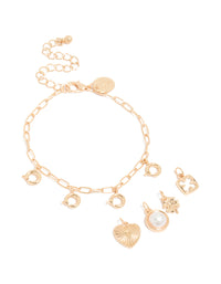 Gold Pearl Clover & Heart Charms Bracelet - link has visual effect only
