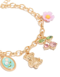 Gold Bear & Rose Charm Bracelet - link has visual effect only