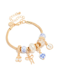 Gold Floral Heart & Painted Beaded Charm Bracelet - link has visual effect only