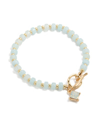 Gold Light Blue Beaded & Diamante Charm Stretch Bracelet - link has visual effect only