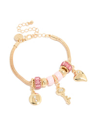 Gold Key & Lock Heart Charm Bracelet - link has visual effect only
