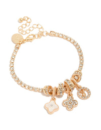 Gold Diamante Flower Charms Tennis Bracelet - link has visual effect only