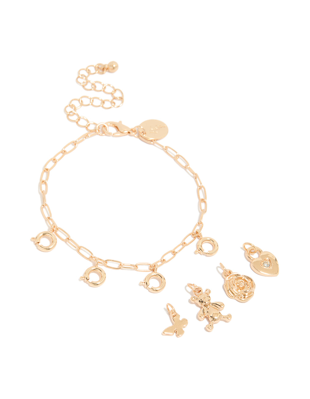 Gold Bear & Heart Lock Charm Bracelet