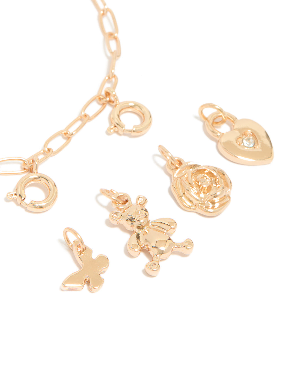 Gold Bear & Heart Lock Charm Bracelet