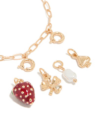 Gold Strawberry & Club Charm Bracelet - link has visual effect only