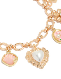 Gold Heart & Rose Charm Bracelet - link has visual effect only
