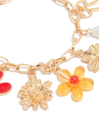 Gold Flower Pearl Heart Charm Bracelet - link has visual effect only