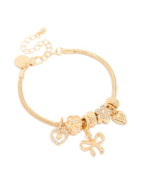 Gold Bow & Heart Diamante Charm Bracelet - link has visual effect only