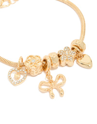 Gold Bow & Heart Diamante Charm Bracelet - link has visual effect only