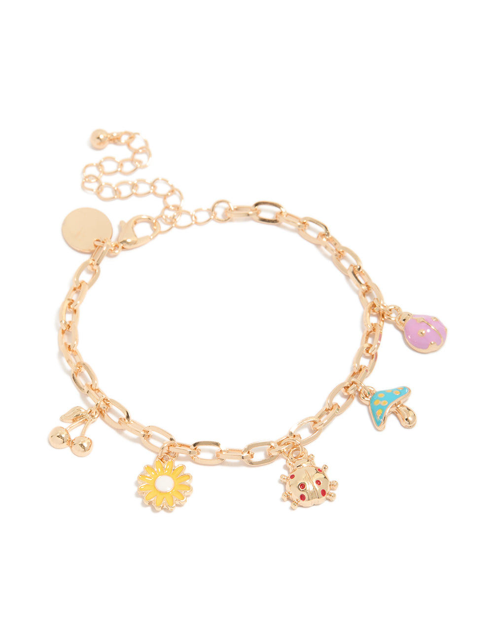 Gold Bug & Mushroom Charm Bracelet