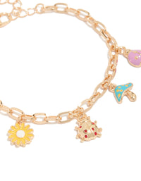 Gold Bug & Mushroom Charm Bracelet - link has visual effect only