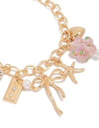 Gold Flower Bow & Star Charm Bracelet - link has visual effect only