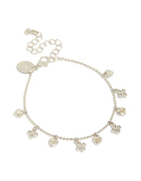 Silver Heart & Diamante Flower Charms Bracelet - link has visual effect only