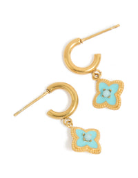 Tweens Gold Plated  Stainless Steel Blue Enamel Flower Open Hoop Earrings - link has visual effect only