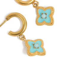 Tweens Gold Plated  Stainless Steel Blue Enamel Flower Open Hoop Earrings - link has visual effect only