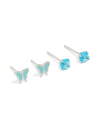 Tweens Stainless Steel Cubic Zirconia Butterfly Stud Earrings 2- Pack - link has visual effect only