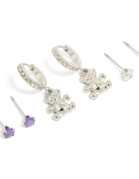 Tweens Stainless Steel Cubic Zirconia Bear Stacker Earrings 3-Pack - link has visual effect only