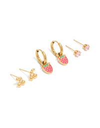 Tweens Gold Plated Stainless Steel Fruit Stacking Earrings 3-Pack - link has visual effect only