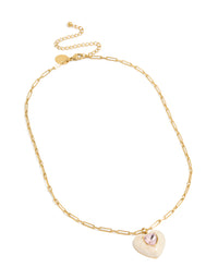 Tweens  Gold Plated Stainless Steel Statement Cream  Enamel Heart Necklace - link has visual effect only