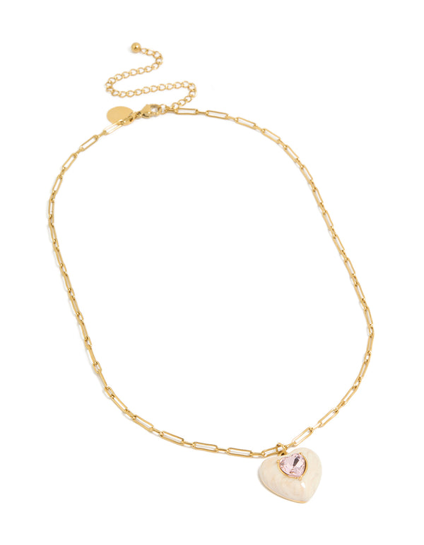 Tweens  Gold Plated Stainless Steel Statement Cream  Enamel Heart Necklace