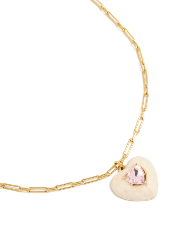 Tweens  Gold Plated Stainless Steel Statement Cream  Enamel Heart Necklace