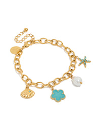 Tweens Gold Plated Stainless Steel Sea & Flower Charm Bracelet - link has visual effect only