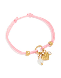 Tweens Pink Cord  Gold Plated Stainless Steel Cubic Zirconia Heart Toggle Bracelet - link has visual effect only