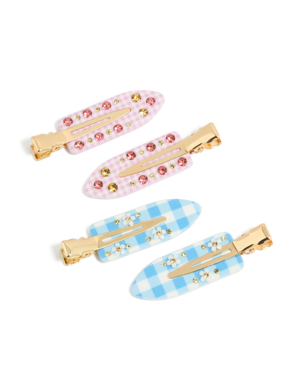 Tweens Pastel Checkered Creaseless Hair Clips 4-Pack