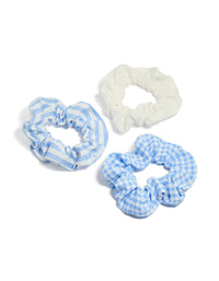 Tweens Blue White Gingham & Stripe Scrunchies 3-Pack - link has visual effect only