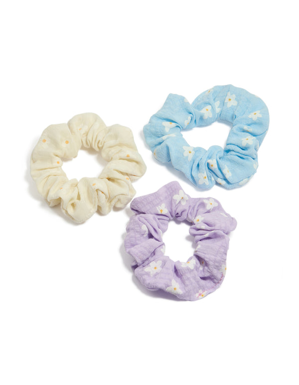Tweens Pastel Scattered Flower Scrunchies 3-Pack