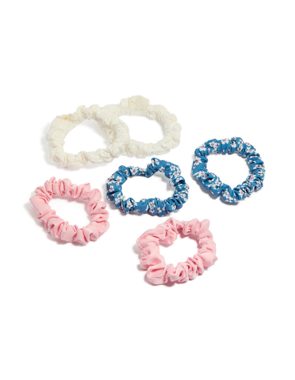 Tweens Flower & Embroidered Scrunchies 6-Pack