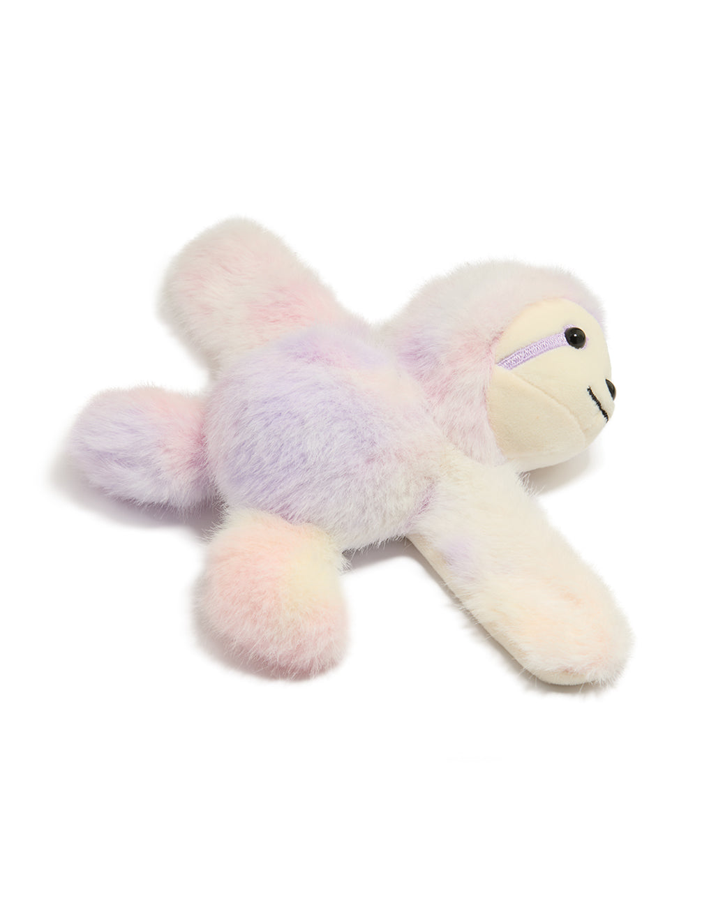 Featuring a plush sloth in lavender, light pink, and beige tones, this kids slap band bracelet is shown in a front view