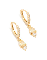 Showcasing gold plated cubic zirconia huggie earrings with huggie closure in yellow front view - link has visual effect only