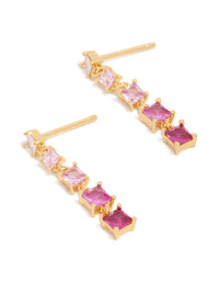 Beautiful gold pink cubic zirconia gradient drop earrings with statement style front view - link has visual effect only