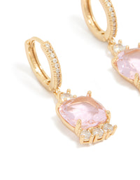 Gold Pink Cubic Zirconia Square Huggie Earrings - link has visual effect only