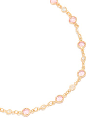 Gold Pink & Clear Cubic Zirconias Round Station Necklace - link has visual effect only