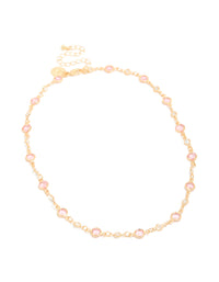 Gold Pink & Clear Cubic Zirconias Round Station Necklace - link has visual effect only