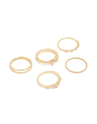 Gold Pink & Clear Cubic Zirconia Flower Rings 5-Pack - link has visual effect only