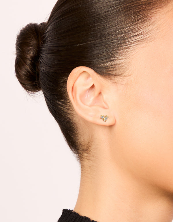 Gold Plated Surgical Steel Oval & Circle Cubic Cluster Zirconia Flat Back Studs