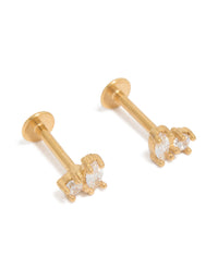 Showcasing gold plated surgical steel oval and circle cubic cluster zirconia flat back studs with clear stones front view - link has visual effect only