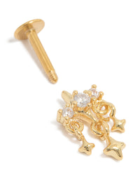 Displaying the celestial star charm stud with cubic zirconia stones in gold plated surgical steel and flat back closure post detail view - link has visual effect only