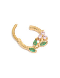 Gold Plated Surgical Steel Cubic Zirconia Flower & Leaves Clicker Ring - link has visual effect only