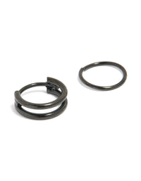 Introducing black coated surgical steel double hinged and plain nose rings pack with front view - link has visual effect only
