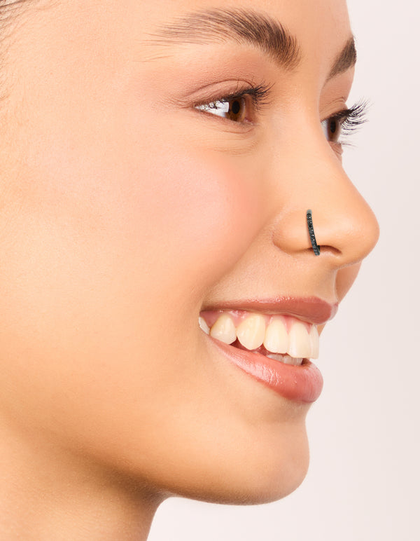 Black Coated Surgical Steel Cubic Zirconia Hinged Nose Rings Pack