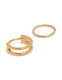 Showcasing gold plated surgical steel double hinged nose rings pack front view - link has visual effect only