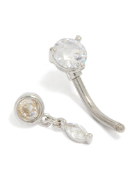 Surgical Steel Cubic Zirconia Round Charm Belly Bar - link has visual effect only